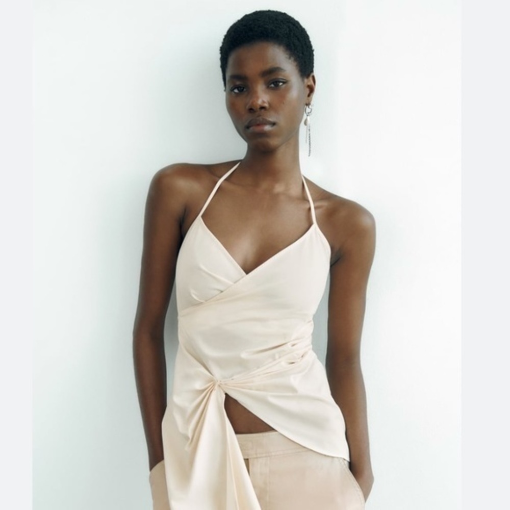Zara NWT asymmetric gabardine top